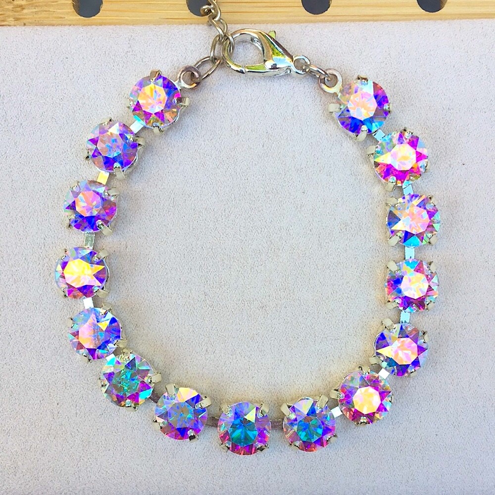 Iridescent Aurora Borealis + Silver Crystal Tennis Bracelet - Picture 8 of 10